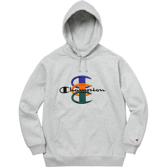 Supreme x Champion Stacked C Hooded Sweatshirt - Heather Grey - M - Picture 1 of 6